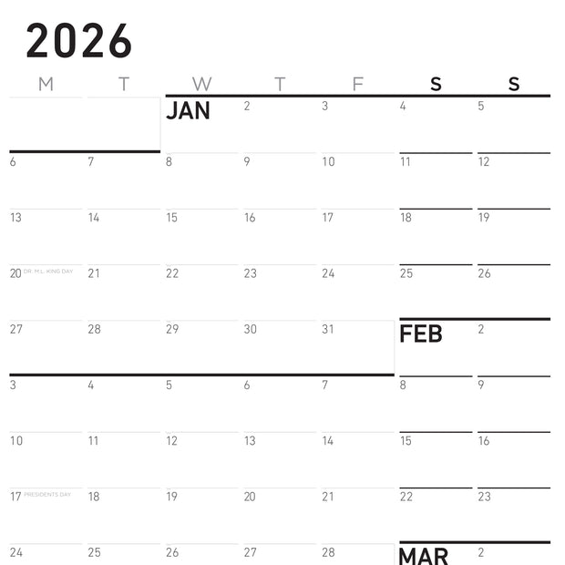 Monday Monochrome Large Wall Calendar (27x39)