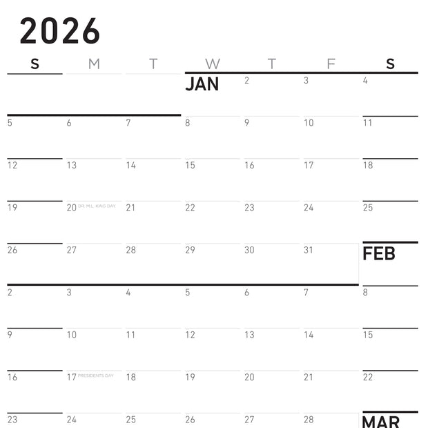 Sunday Monochrome Large Wall Calendar (27x39)