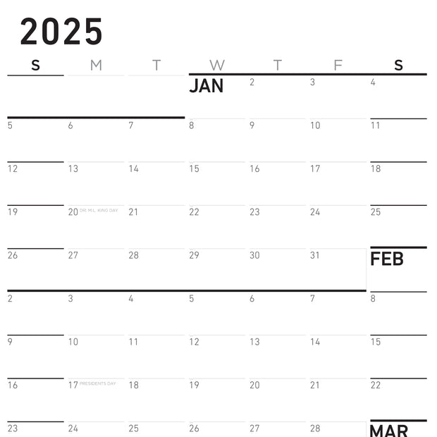 Sunday Monochrome Large Wall Calendar (27x39)